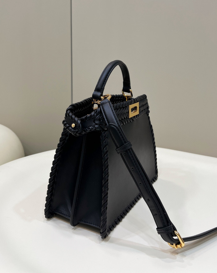 Fendi  Peekaboo Iseeu Black Leather Woven Handbag Bag #nigo21834