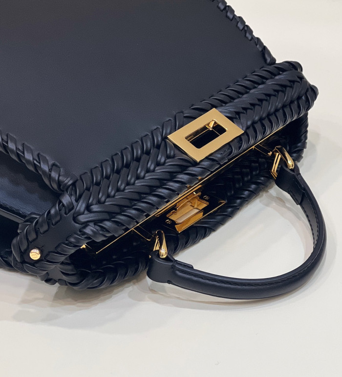 Fendi  Peekaboo Iseeu Black Leather Woven Handbag Bag #nigo21834