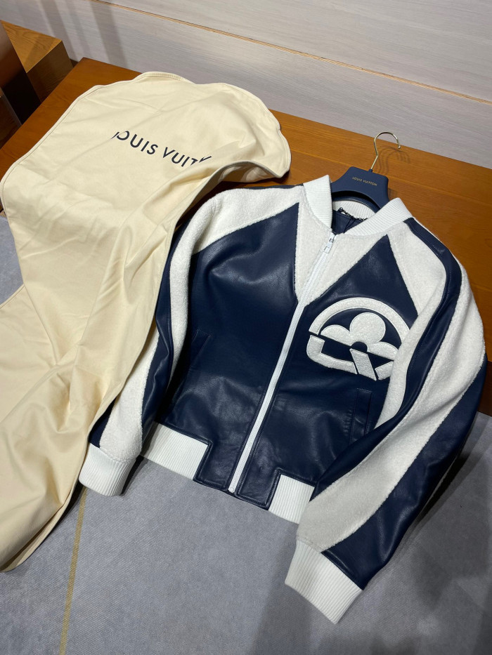 Louis Vuitton Leather Mix Teddy Plush Leather Zip Jacket #nigo96514