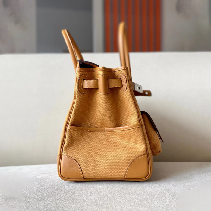 Hermes Women's Canvas Panel Slip Leather Tote Bag #nigo55168
