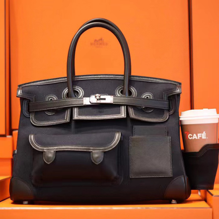 Hermes Women's Canvas Panel Slip Leather Tote Bag #nigo55168