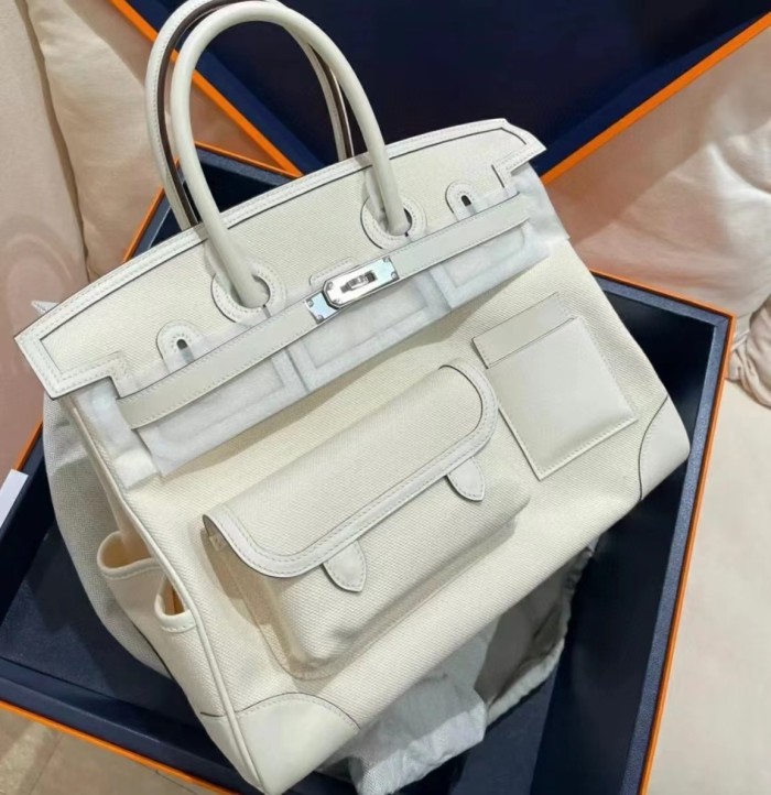 Hermes Women's Canvas Panel Slip Leather Tote Bag #nigo55168