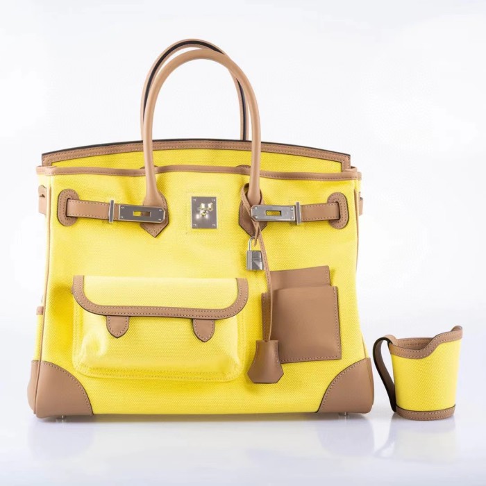 Hermes Women's Canvas Panel Slip Leather Tote Bag #nigo55168