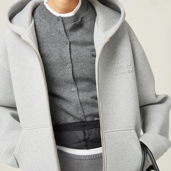 NIGO MiuMiu Women's Spring/Autumn Hooded Zipper Logo Cotton Fitted Solid Color Long Sleeve Baseball Jacket #nigo96516