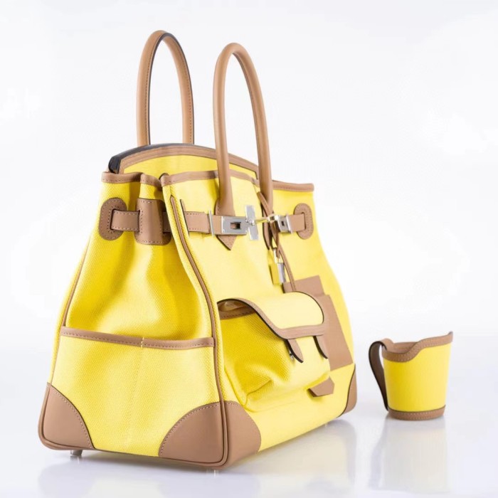 Hermes Women's Canvas Panel Slip Leather Tote Bag #nigo55168