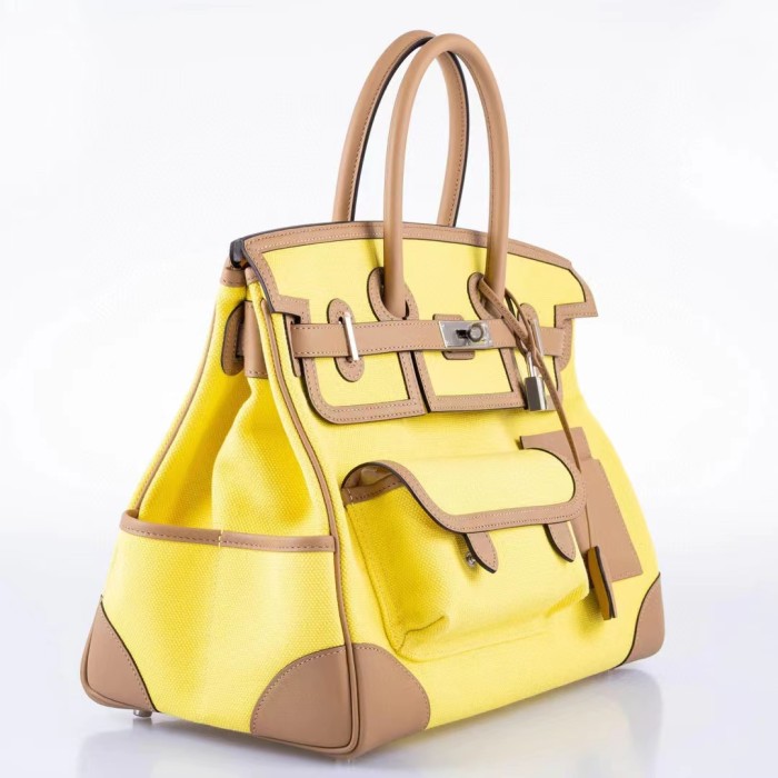 Hermes Women's Canvas Panel Slip Leather Tote Bag #nigo55168
