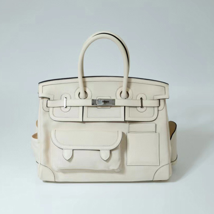 Hermes Women's Canvas Panel Slip Leather Tote Bag #nigo55168