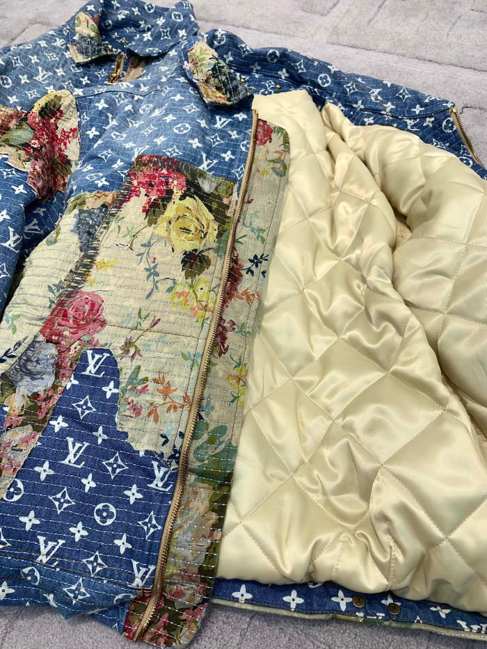 Louis Vuitton Floral Print Denim Zip Jacket #nigo96522