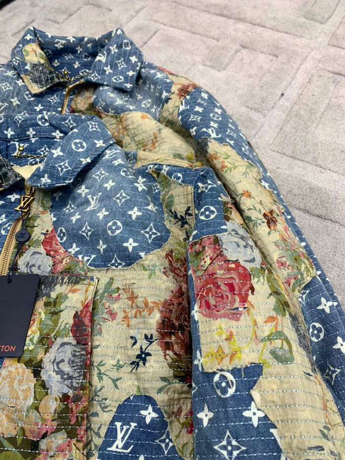 Louis Vuitton Floral Print Denim Zip Jacket #nigo96522