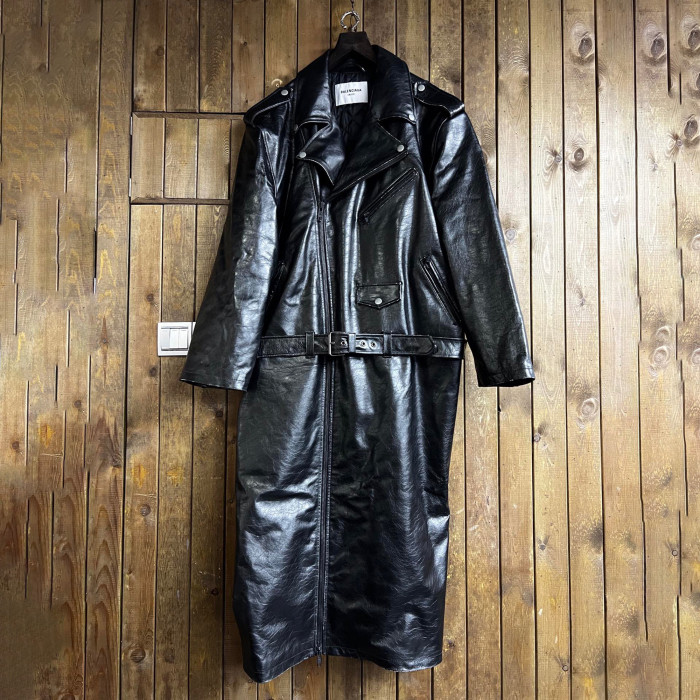 Balenciaga Black Leather Vintage Long Jacket Ngvp #nigo6657