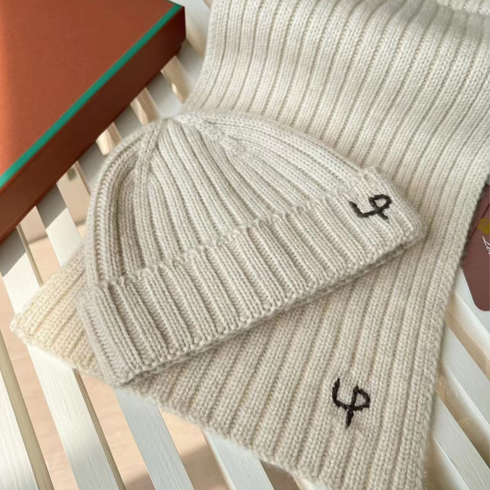 Loro Piana Cashmere Knit Hat Scarf Set #nigo6664