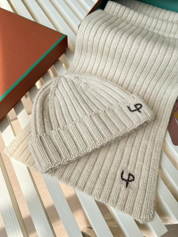 Loro Piana Cashmere Knit Hat Scarf Set #nigo6664