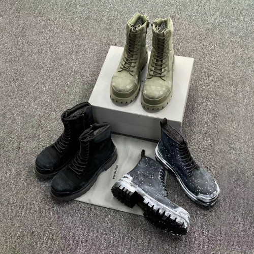 Balenciaga Men's  Women's Autumn And Winter Leather Worn Martin Boots Military Boots Shoes #nigo1439