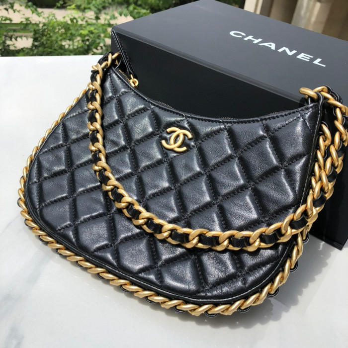 Chanel Black Leather Chain Diagonal Bag #nigo21913