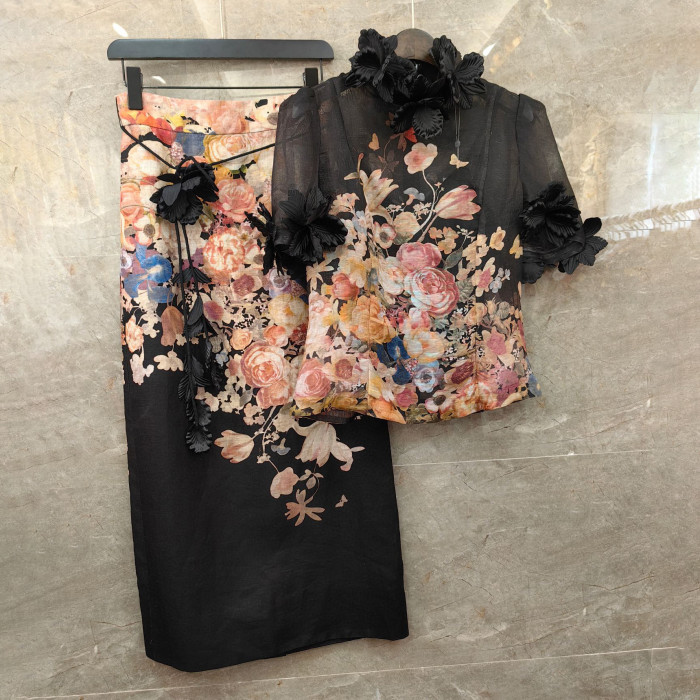 Zimmermann Lace Standing Collar Top Half Length Skirt Set #nigo21928