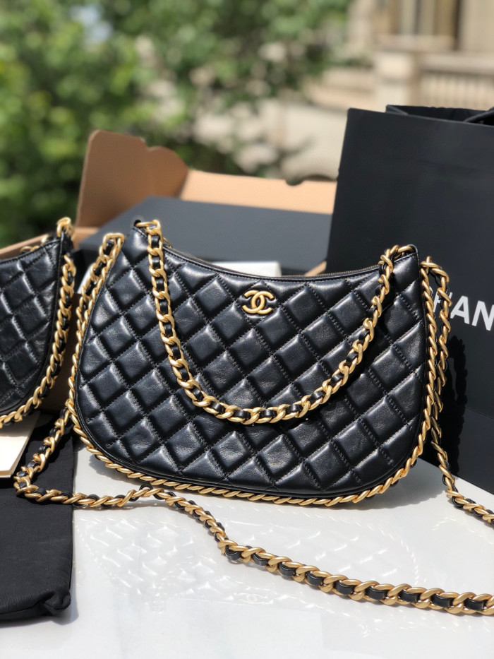 Chanel Black Leather Chain Diagonal Bag #nigo21913