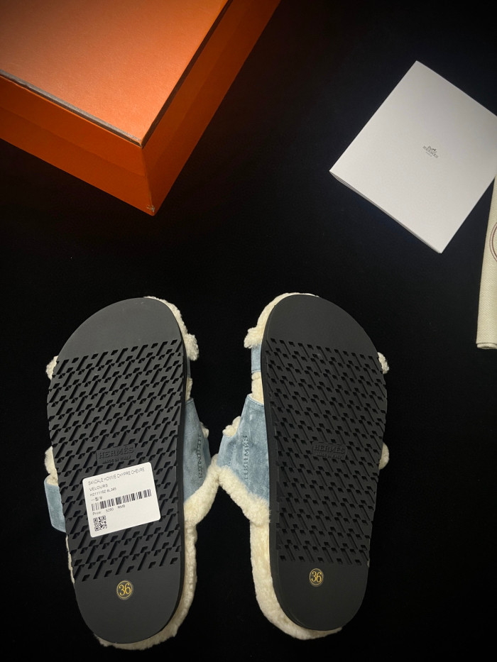 Hermes Plush Flat Bottomed Slippers #nigo21487