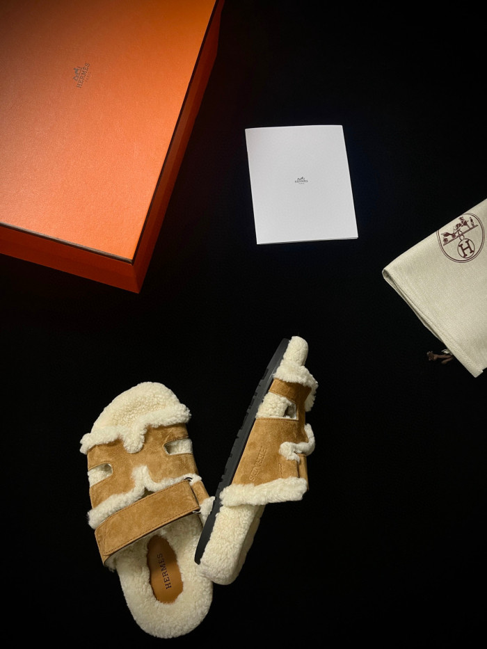 Hermes Plush Flat Bottomed Slippers #nigo21487