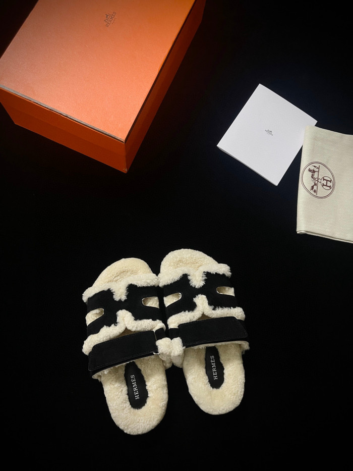 Hermes Plush Flat Bottomed Slippers #nigo21487