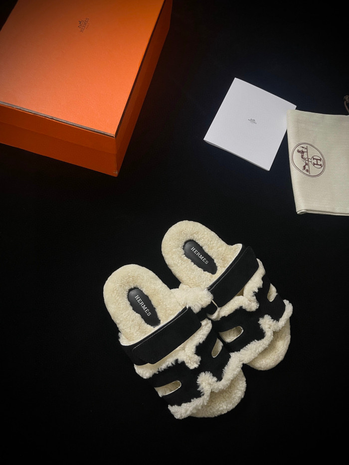 Hermes Plush Flat Bottomed Slippers #nigo21487