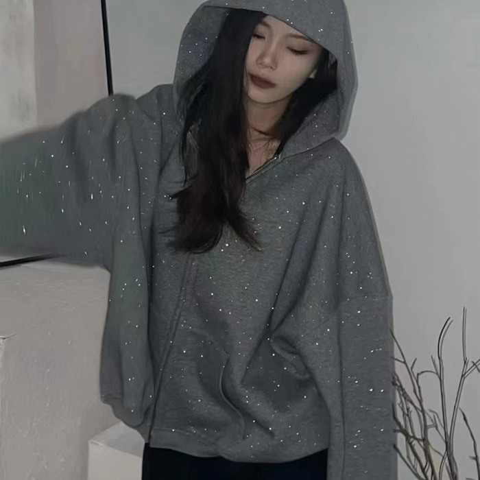 Alexander Wang Gray Zippered Loose Hooded Sweatshirt Ngvp #nigo6687