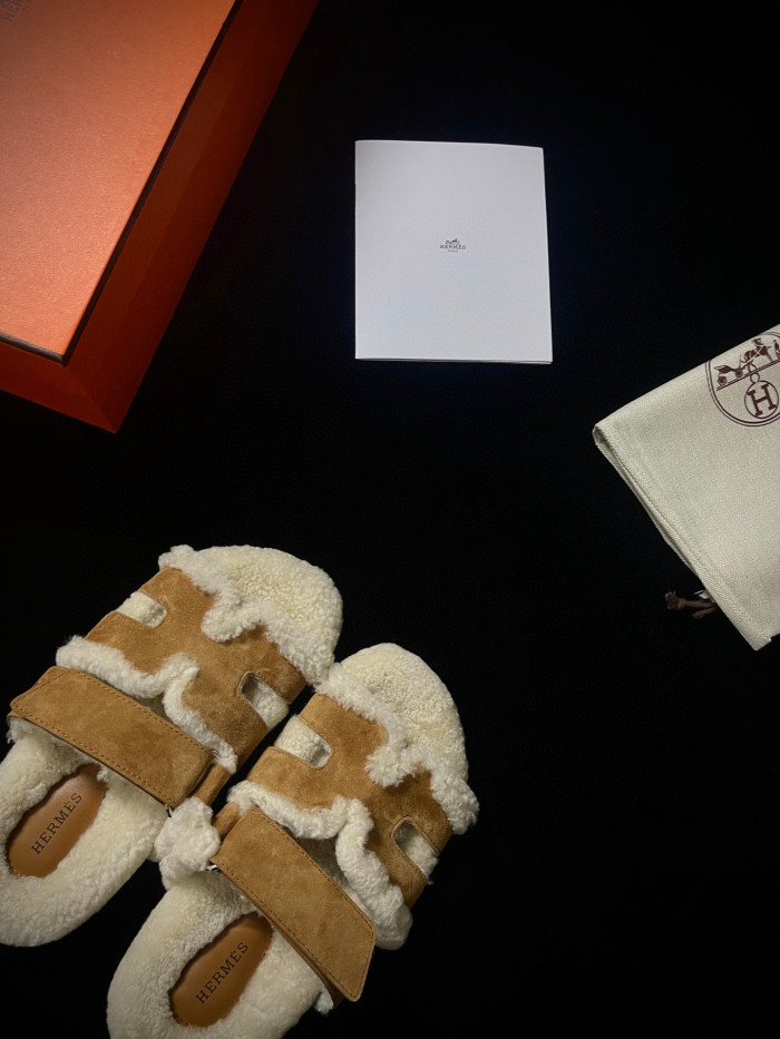 Hermes Plush Flat Bottomed Slippers #nigo21487
