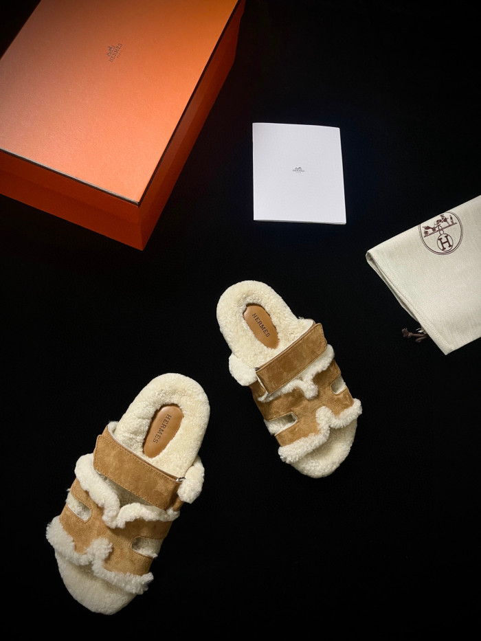 Hermes Plush Flat Bottomed Slippers #nigo21487