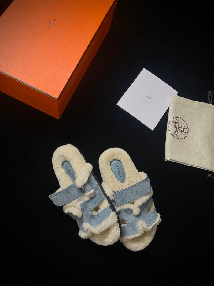 Hermes Plush Flat Bottomed Slippers #nigo21487