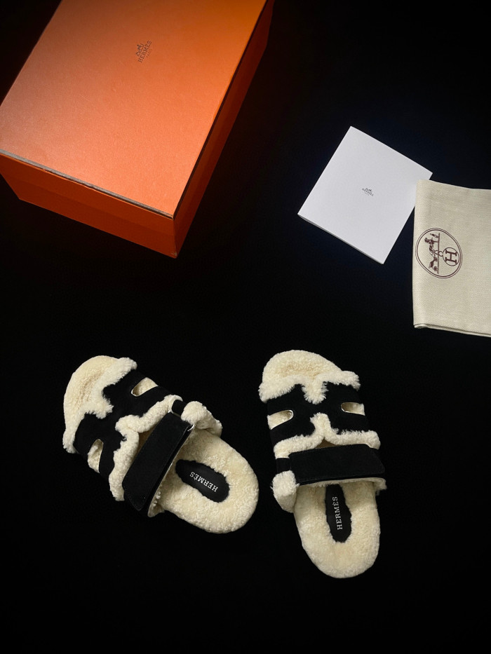 Hermes Plush Flat Bottomed Slippers #nigo21487