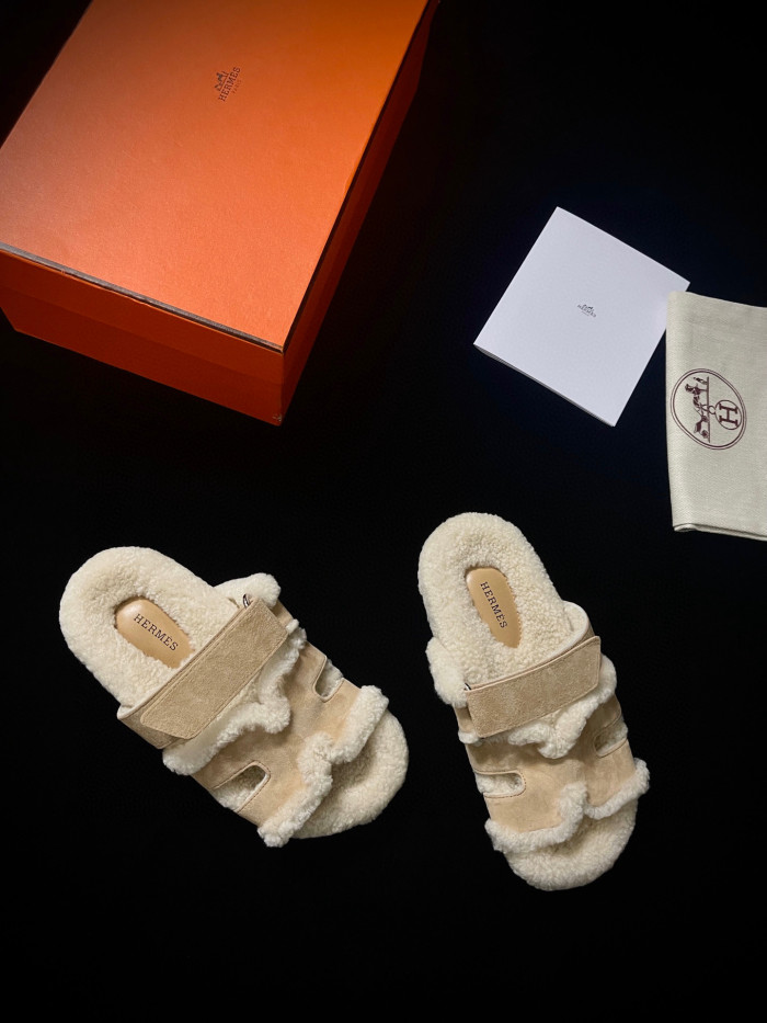 Hermes Plush Flat Bottomed Slippers #nigo21487