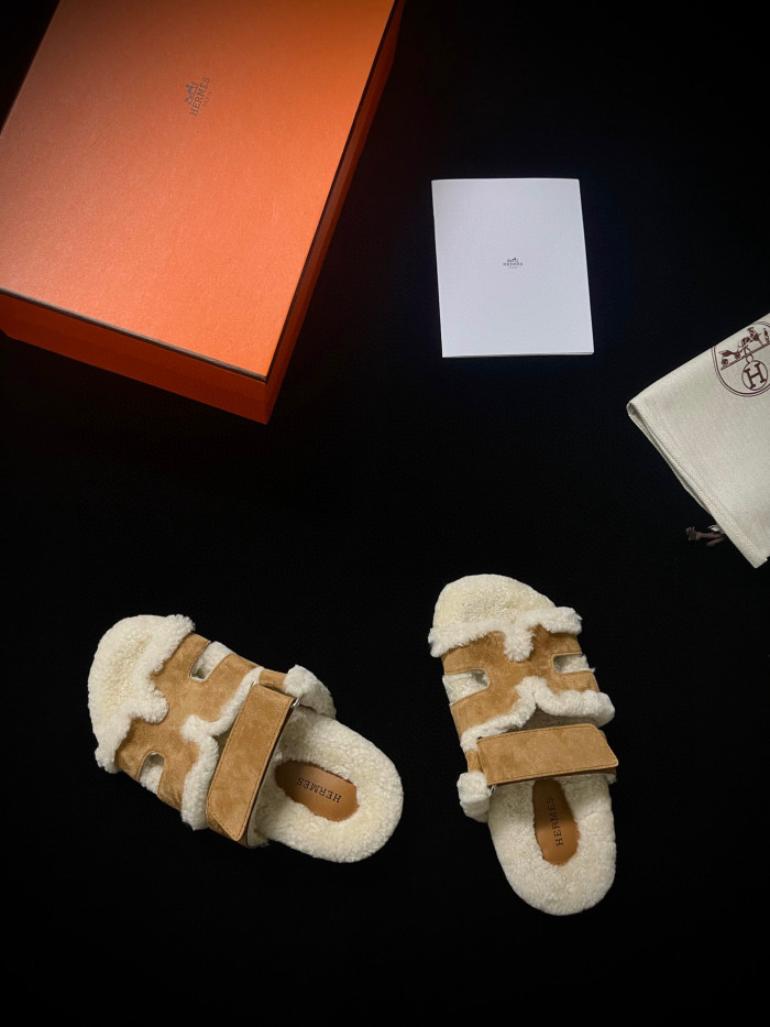 Hermes Plush Flat Bottomed Slippers #nigo21487