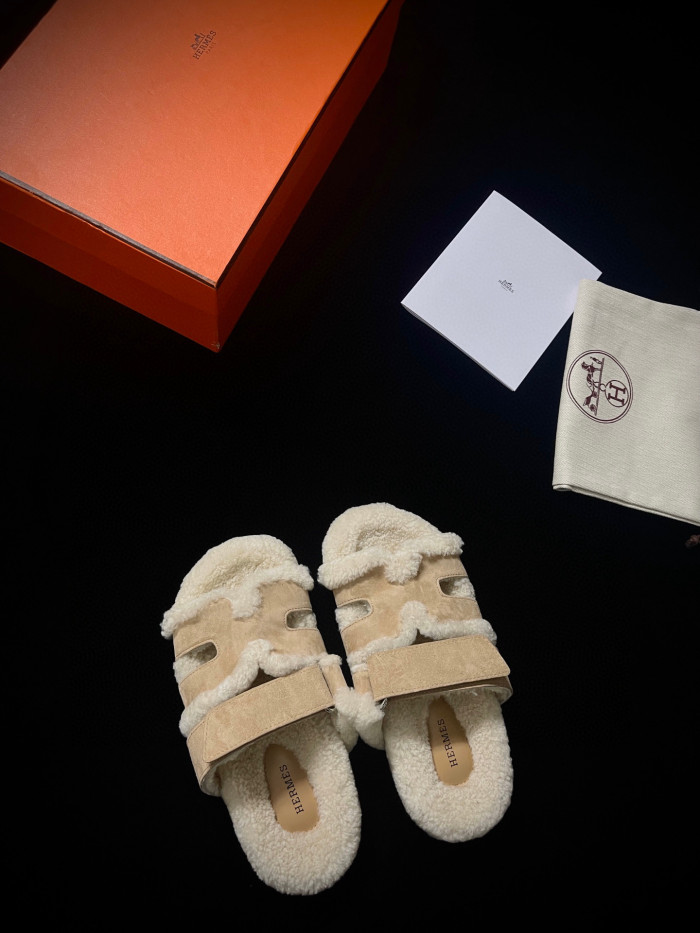 Hermes Plush Flat Bottomed Slippers #nigo21487