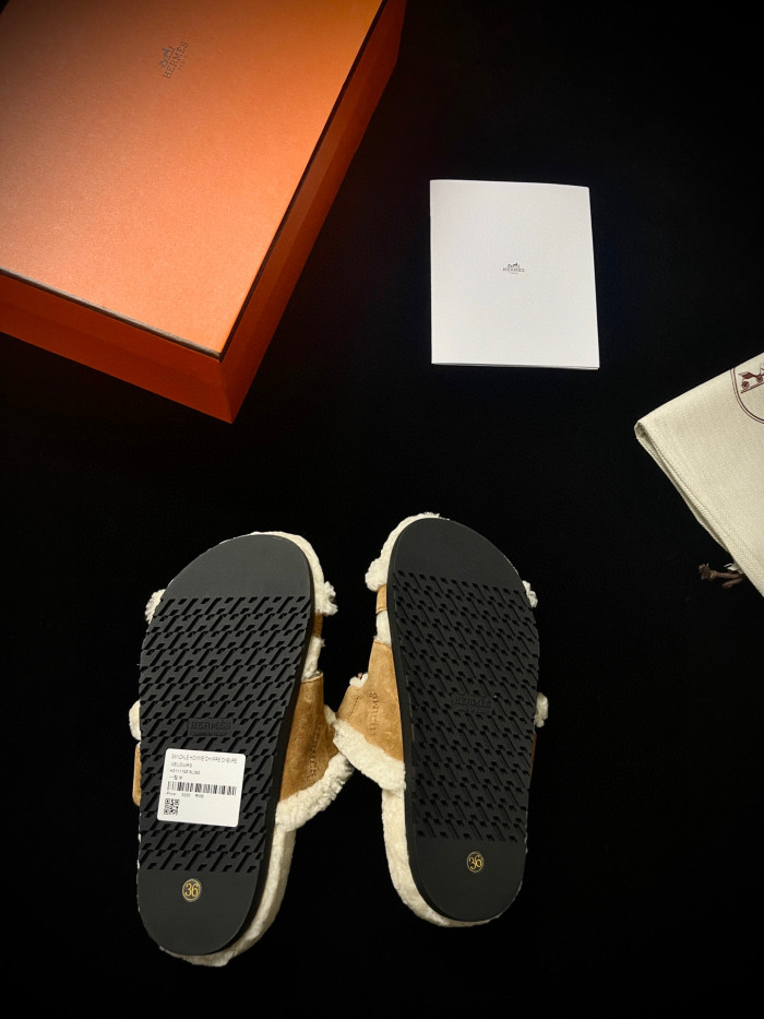 Hermes Plush Flat Bottomed Slippers #nigo21487