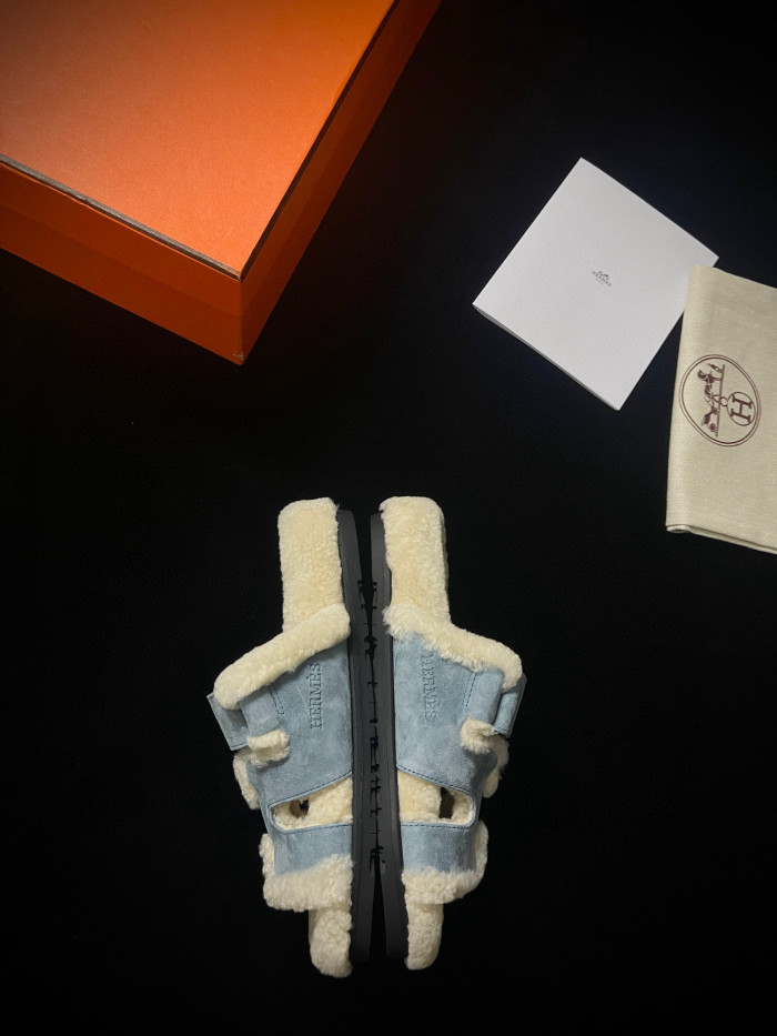 Hermes Plush Flat Bottomed Slippers #nigo21487
