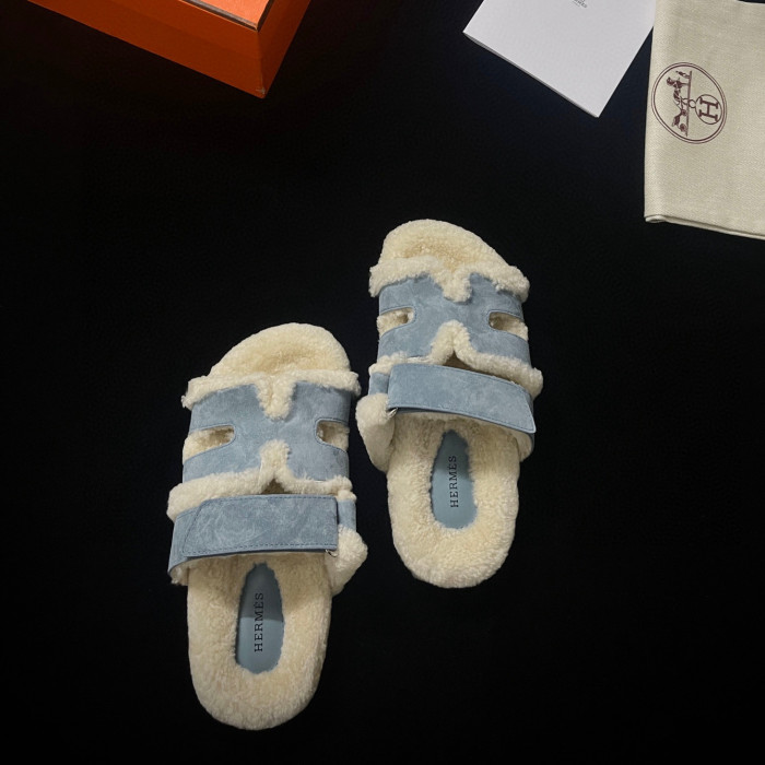 Hermes Plush Flat Bottomed Slippers #nigo21487