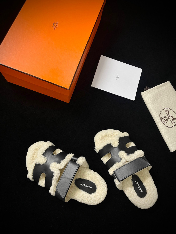 Hermes Plush Flat Bottomed Slippers #nigo21487