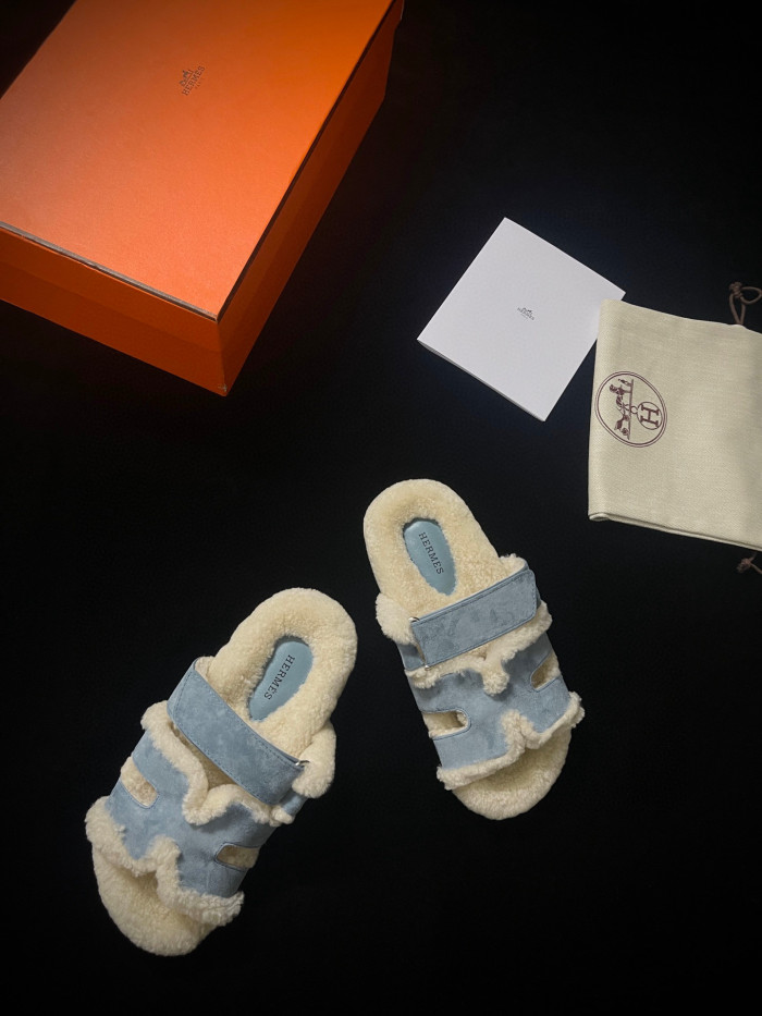 Hermes Plush Flat Bottomed Slippers #nigo21487