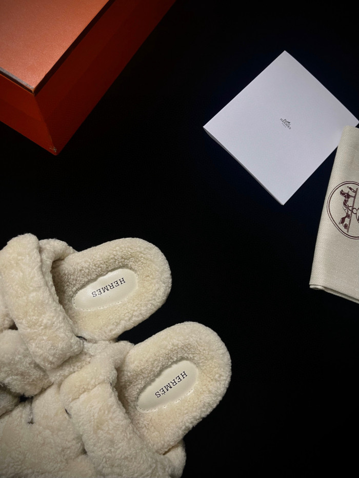 Hermes Plush Flat Bottomed Slippers #nigo21487