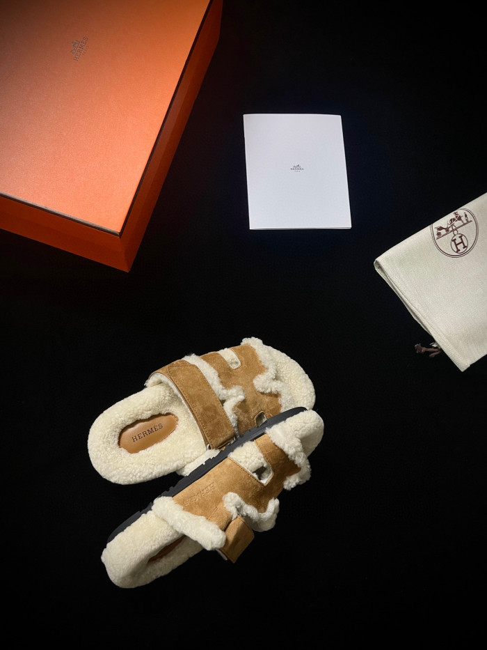 Hermes Plush Flat Bottomed Slippers #nigo21487