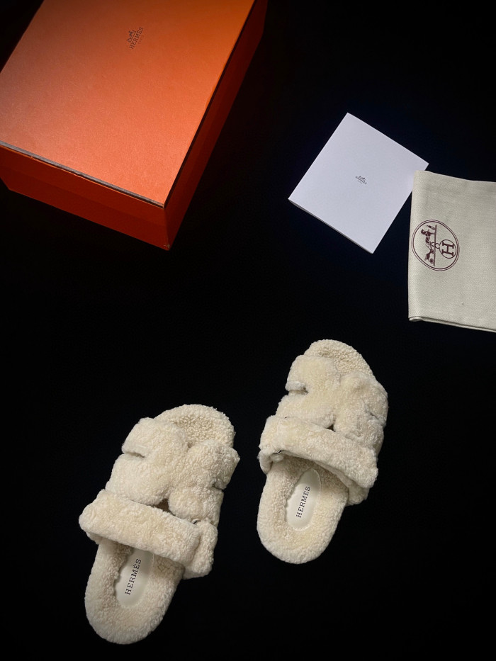 Hermes Plush Flat Bottomed Slippers #nigo21487