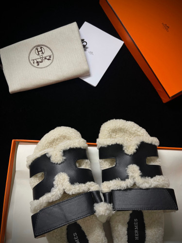 Hermes Plush Flat Bottomed Slippers #nigo21487