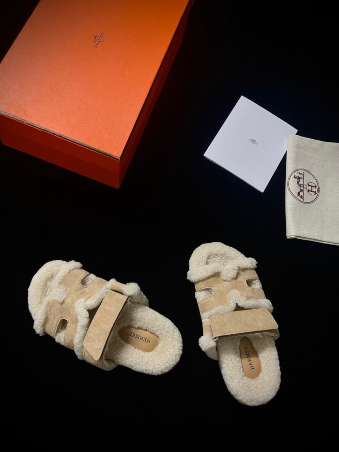 Hermes Plush Flat Bottomed Slippers #nigo21487