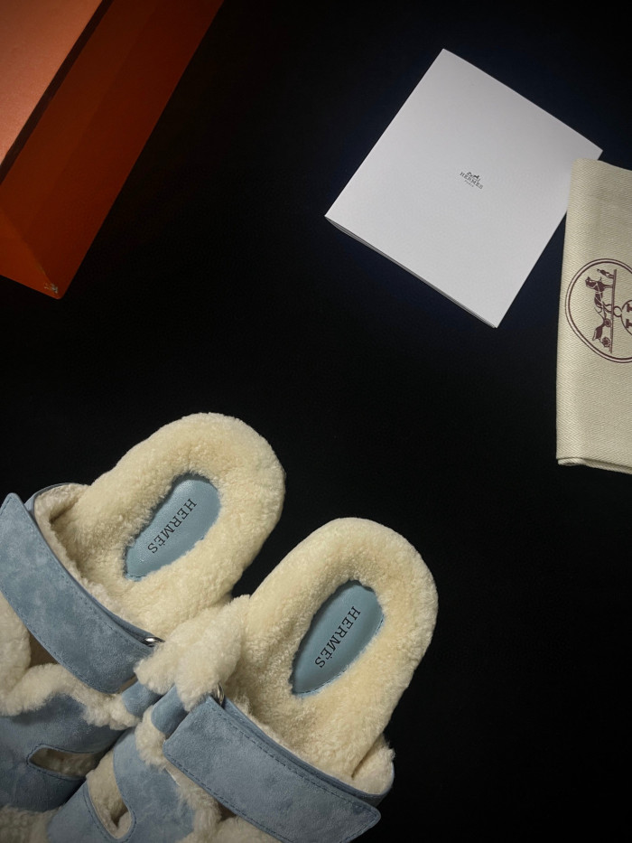 Hermes Plush Flat Bottomed Slippers #nigo21487