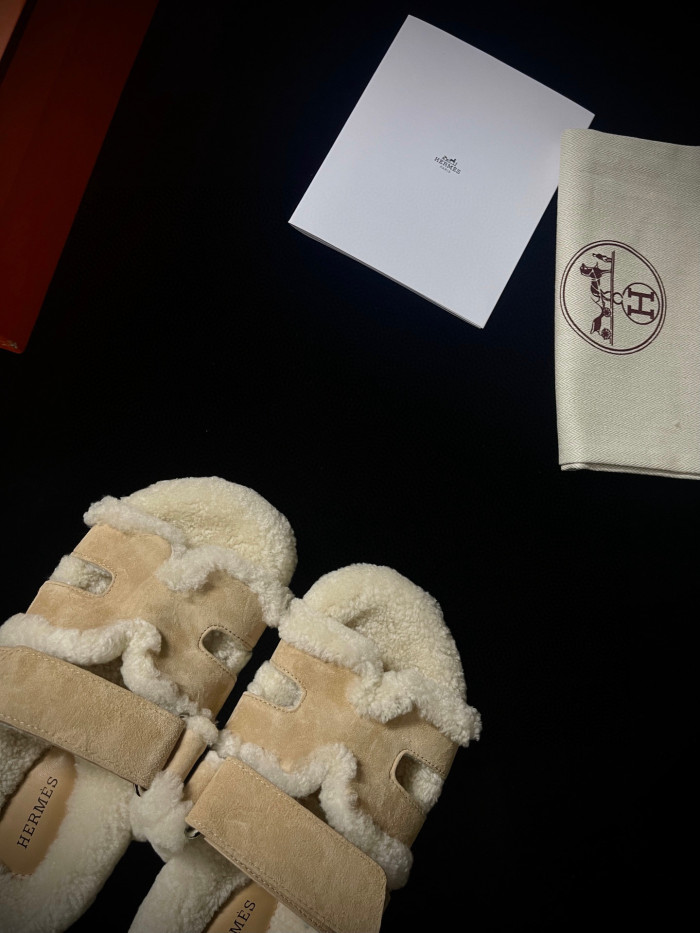 Hermes Plush Flat Bottomed Slippers #nigo21487