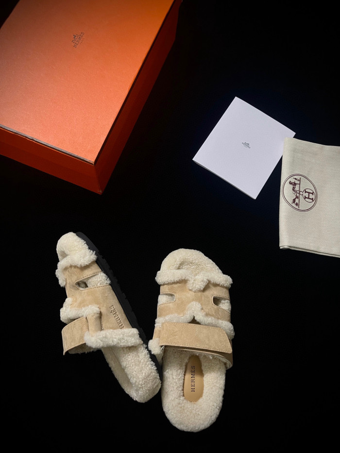 Hermes Plush Flat Bottomed Slippers #nigo21487