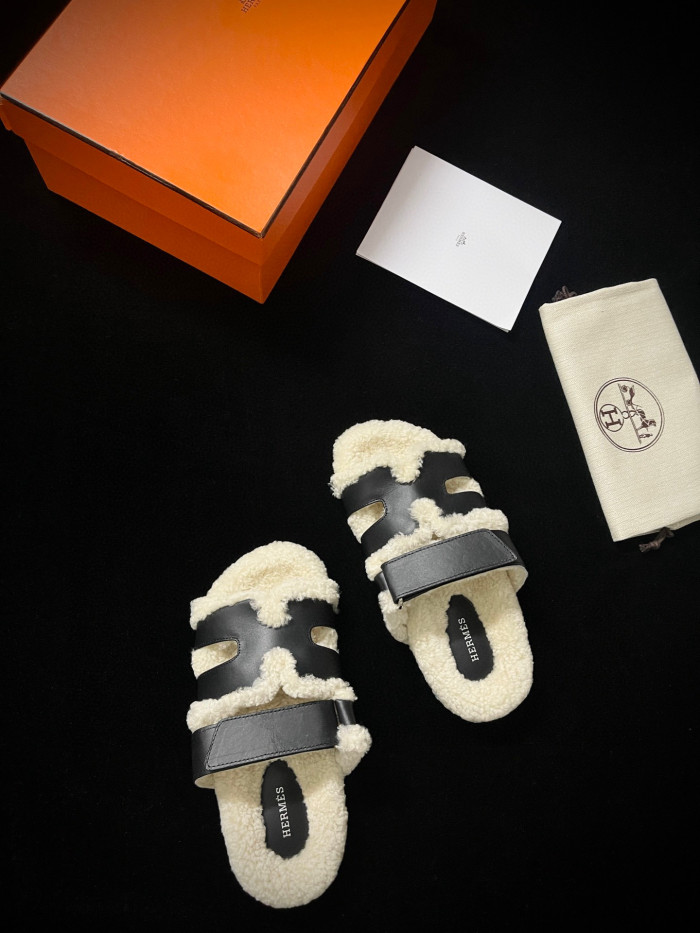 Hermes Plush Flat Bottomed Slippers #nigo21487