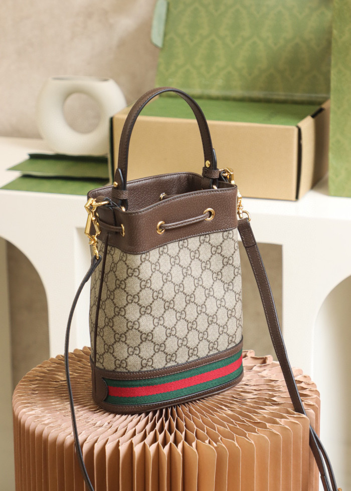 Gucci Ophidia Leather Panel Canvas Printed Portable Bucket Bag #nigo21963