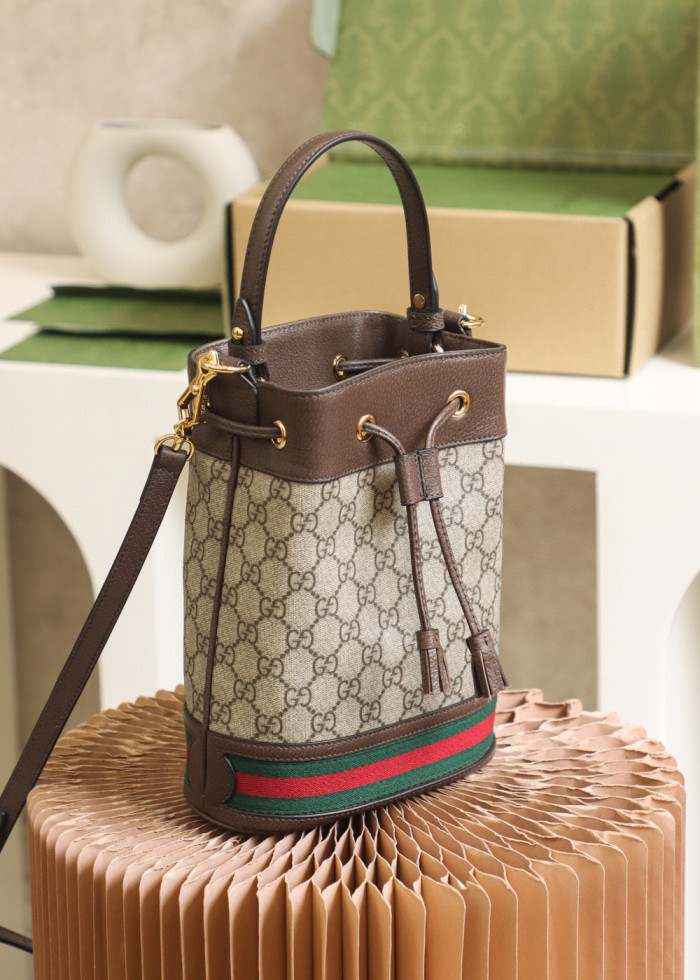 Gucci Ophidia Leather Panel Canvas Printed Portable Bucket Bag #nigo21963