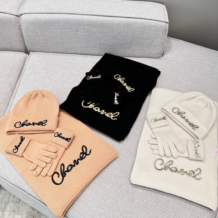 Chanel Cashmere Knit Hat Gloves Scarf #nigo96642