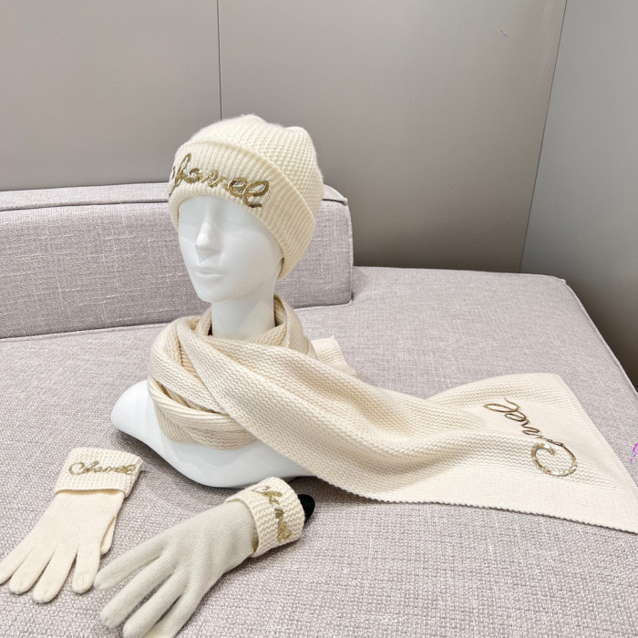 Chanel Cashmere Knit Hat Gloves Scarf #nigo96642